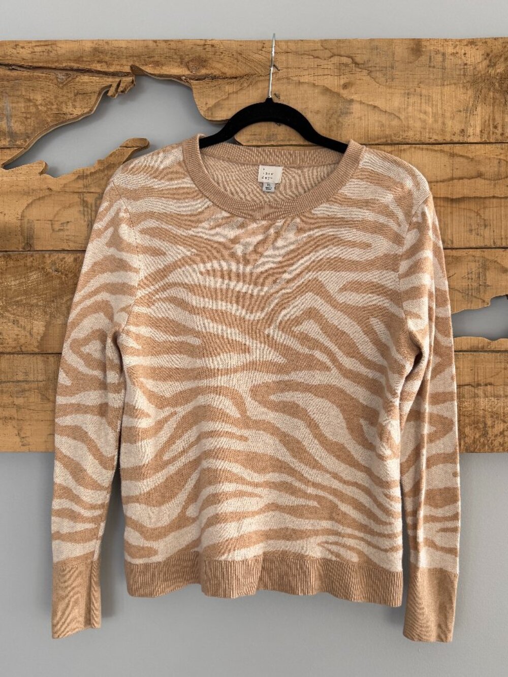 A New Day Zebra Stripe Crewneck Knit Sweater | Size XL